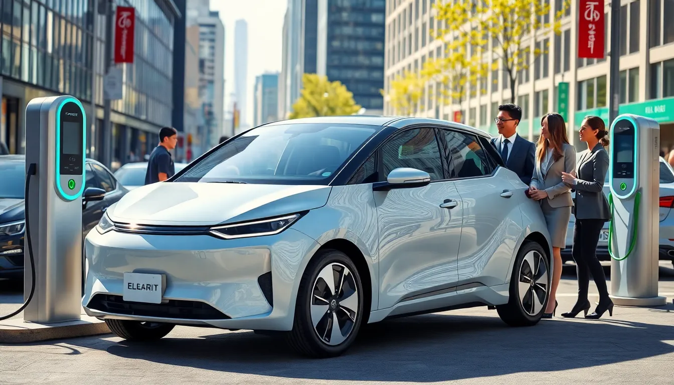 Japanese electric vehicle displayed in a vibrant urban setting.
